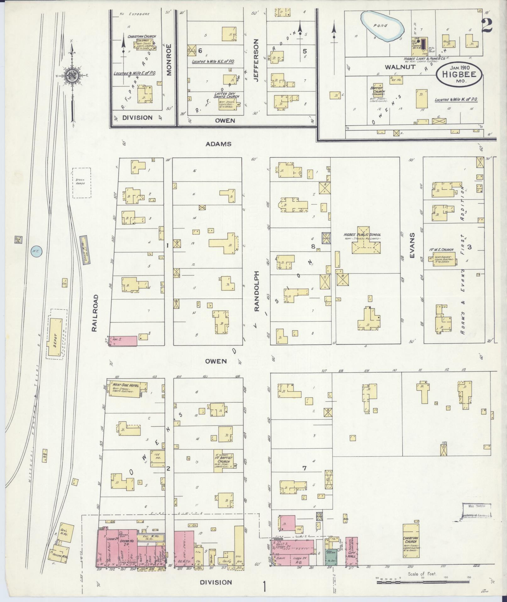 Sanborn Fire Insurance Map from Higbee, Randolph County, Missouri (1910), Sheet #0002 - Complete Map Set gallery image, historic Sanborn map, vintage wall art, Missouri Missouri