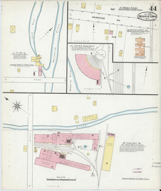Sanborn Fire Insurance Map from Morristown, Morris County, New Jersey (1909), Sheet #0044 - Historic Sanborn Fire Insurance Map Print, vintage old map wall art, antique decor, genealogy gift, New Jersey New Jersey map