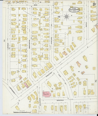 Sanborn Fire Insurance Map from Benton Harbor, Berrien County, Michigan (1905), Sheet #0009 - Complete Map Set gallery image, historic Sanborn map, vintage wall art, Michigan Michigan