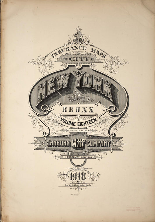 Sanborn Fire Insurance Map from New York, Bronx, Manhattan, New York (1918), Sheet #0001 - Historic Sanborn Fire Insurance Map Print, vintage old map wall art, antique decor, genealogy gift, New York New York map