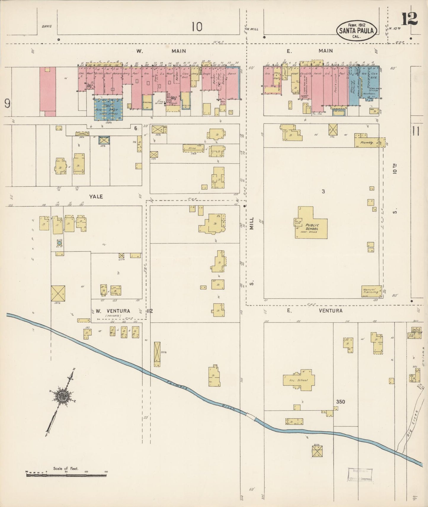 Sanborn Fire Insurance Map from Santa Paula, Ventura County, California (1912), Sheet #0012 - Complete Map Set gallery image, historic Sanborn map, vintage wall art, California California