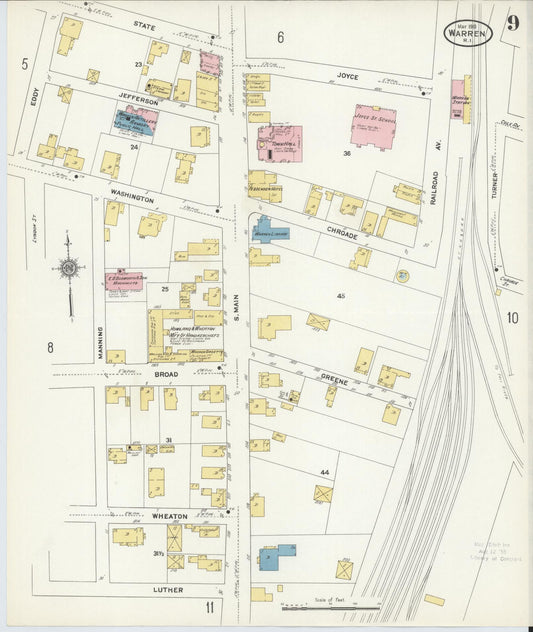 Sanborn Fire Insurance Map from Warren, Bristol County, Rhode Island (1911), Sheet #0009 - Historic Sanborn Fire Insurance Map Print, vintage old map wall art, antique decor, genealogy gift, Rhode Island Rhode Island map