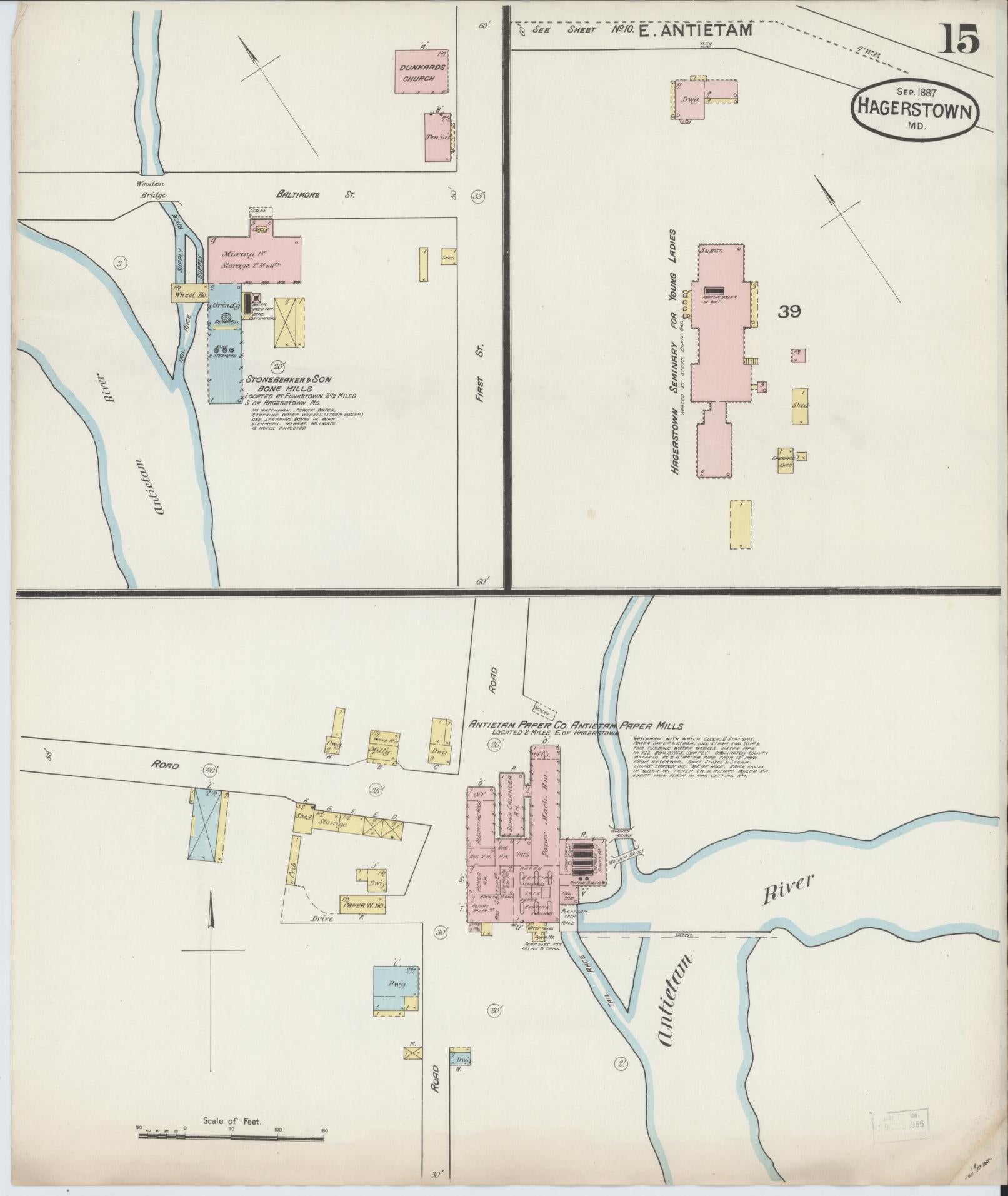 Washington, Maryland - 1887 - Sanborn Fire Insurance Map, Sheet #0015 - Historic Sanborn Fire Insurance Map Print, Washington Maryland 1887 0015 vintage old map wall art