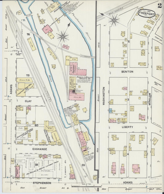 Sanborn Fire Insurance Map from Freeport, Stephenson County, Illinois (1890), Sheet #0002 - Historic Sanborn Fire Insurance Map Print, vintage old map wall art, antique decor, genealogy gift, Illinois Illinois map