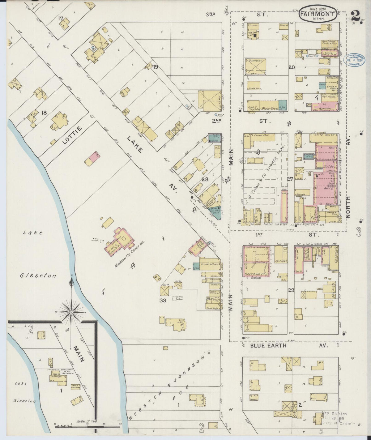 Sanborn Fire Insurance Map from Fairmont, Martin County, Minnesota (1894), Sheet #0002 - Historic Sanborn Fire Insurance Map Print, vintage old map wall art, antique decor, genealogy gift, Minnesota Minnesota map