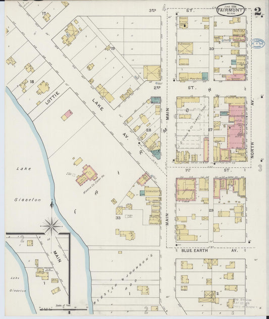 Sanborn Fire Insurance Map from Fairmont, Martin County, Minnesota (1894), Sheet #0002 - Historic Sanborn Fire Insurance Map Print, vintage old map wall art, antique decor, genealogy gift, Minnesota Minnesota map