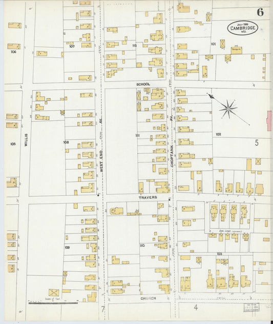 Sanborn Fire Insurance Map from Cambridge, Dorchester County, Maryland (1906), Sheet #0006 - Historic Sanborn Fire Insurance Map Print, vintage old map wall art, antique decor, genealogy gift, Maryland Maryland map