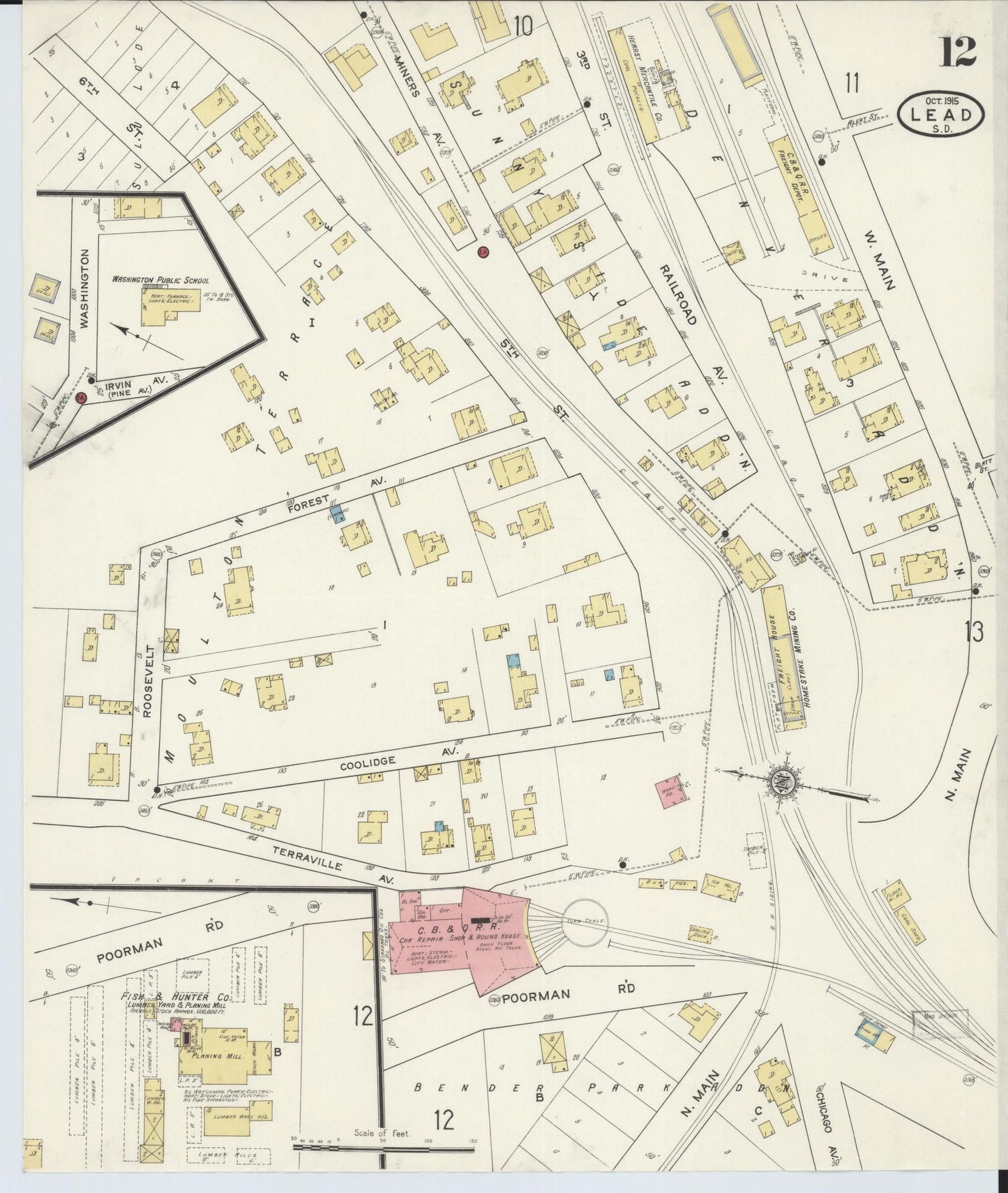 Sanborn Fire Insurance Map from Lead, Lawrence County, South Dakota (1915), Sheet #0012 - Complete Map Set gallery image, historic Sanborn map, vintage wall art, South Dakota South Dakota
