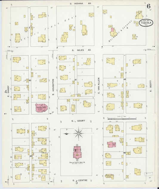 Sanborn Fire Insurance Map from Tuscola, Douglas County, Illinois (1907), Sheet #0006 - Historic Sanborn Fire Insurance Map Print, vintage old map wall art, antique decor, genealogy gift, Illinois Illinois map