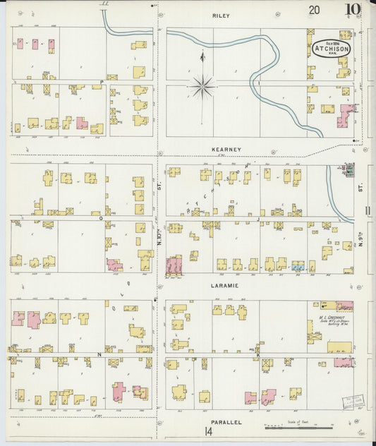 Sanborn Fire Insurance Map from Atchison, Atchison County, Kansas (1896), Sheet #0010 - Historic Sanborn Fire Insurance Map Print, vintage old map wall art, antique decor, genealogy gift, Kansas Kansas map