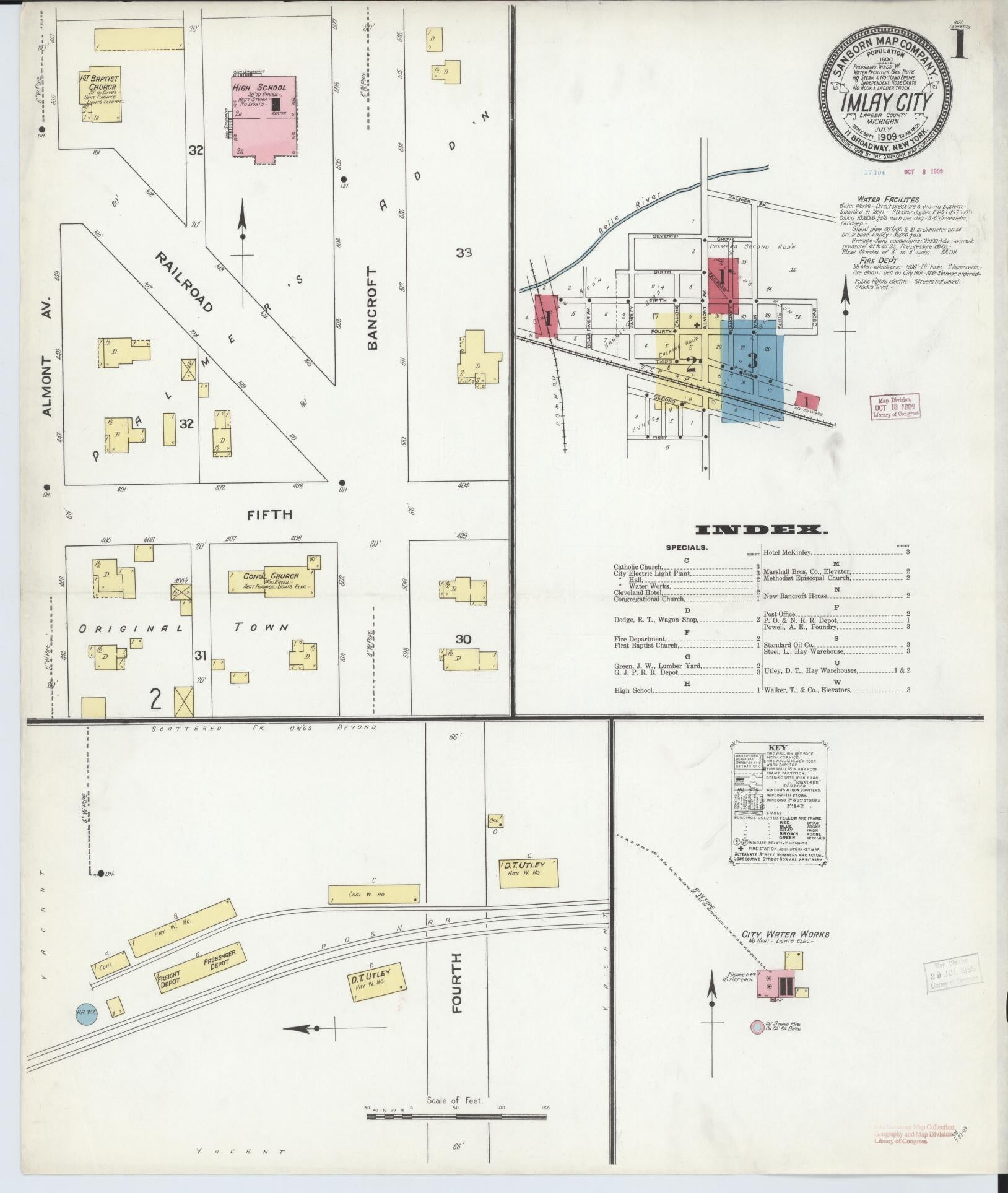 Sanborn Fire Insurance Map from Imlay City, Lapeer County, Michigan (1909), Sheet #0001 - Complete Map Set gallery image, historic Sanborn map, vintage wall art, Michigan Michigan