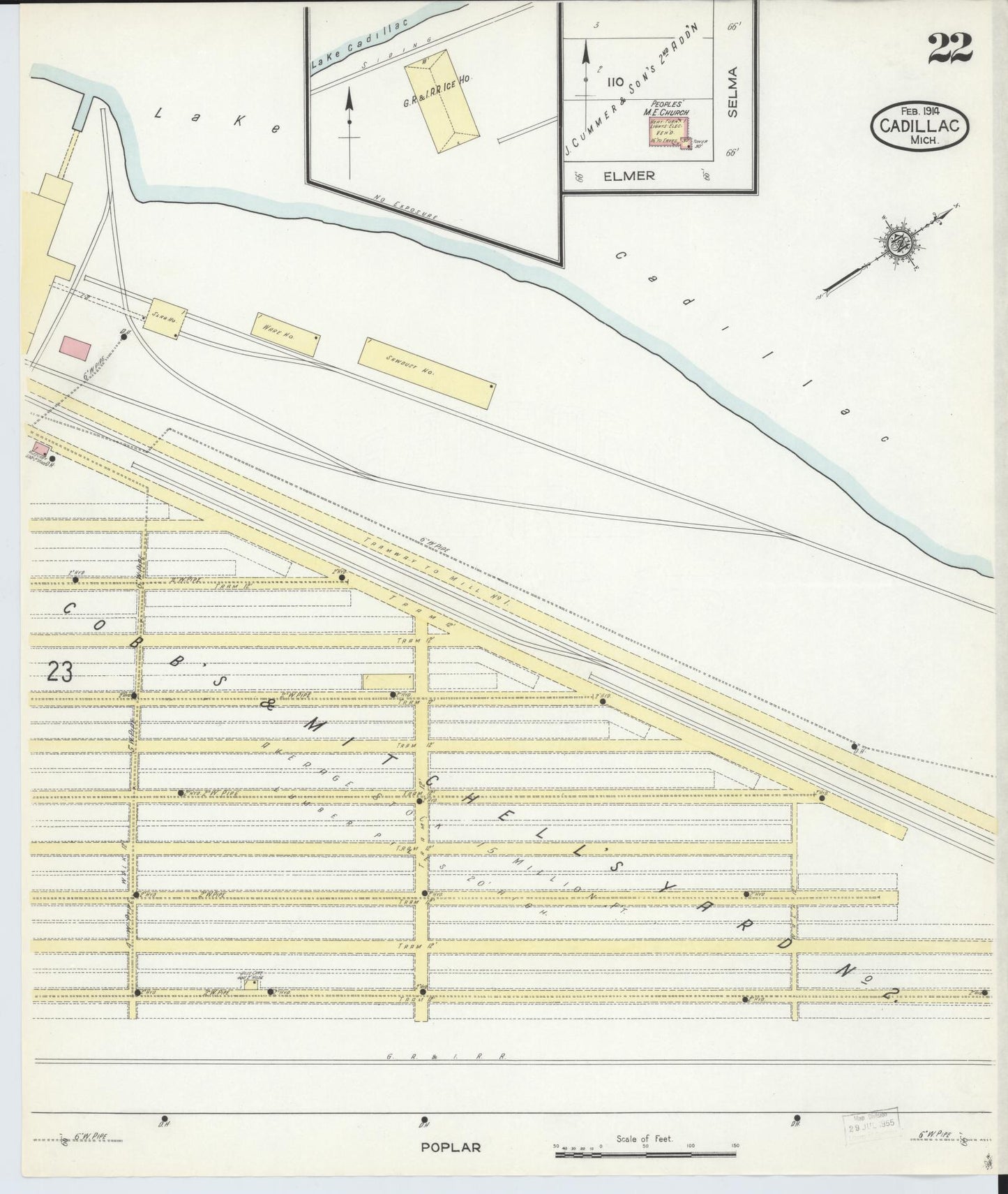 Sanborn Fire Insurance Map from Cadillac, Wexford County, Michigan (1914), Sheet #0022 - Complete Map Set gallery image, historic Sanborn map, vintage wall art, Michigan Michigan