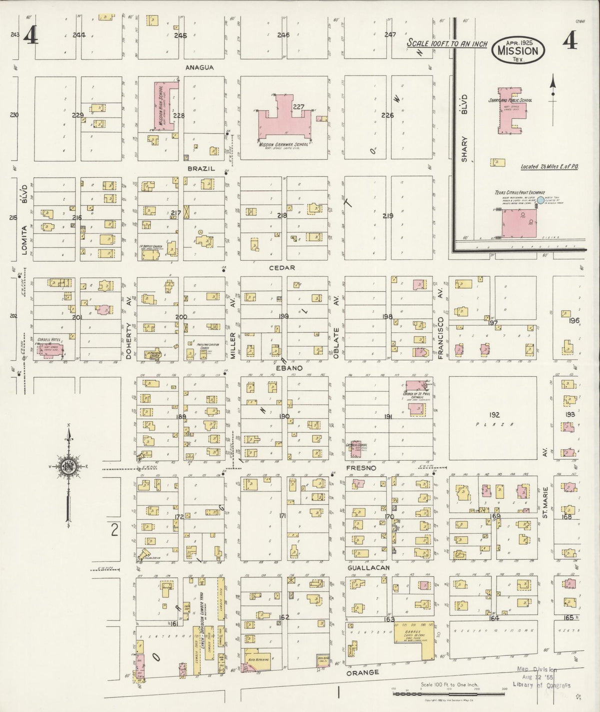 Sanborn Fire Insurance Map from Mission, Hidalgo County, Texas (1925), Sheet #0004 - Complete Map Set gallery image, historic Sanborn map, vintage wall art, Texas Texas