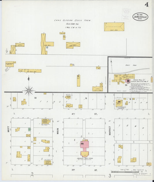 Sanborn Fire Insurance Map from Janesville, Waseca County, Minnesota (1900), Sheet #0004 - Historic Sanborn Fire Insurance Map Print, vintage old map wall art, antique decor, genealogy gift, Minnesota Minnesota map