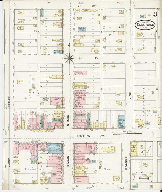 Sanborn Fire Insurance Map from El Dorado, Butler County, Kansas (1887), Sheet #0003 - Historic Sanborn Fire Insurance Map Print, vintage old map wall art, antique decor, genealogy gift, Kansas Kansas map