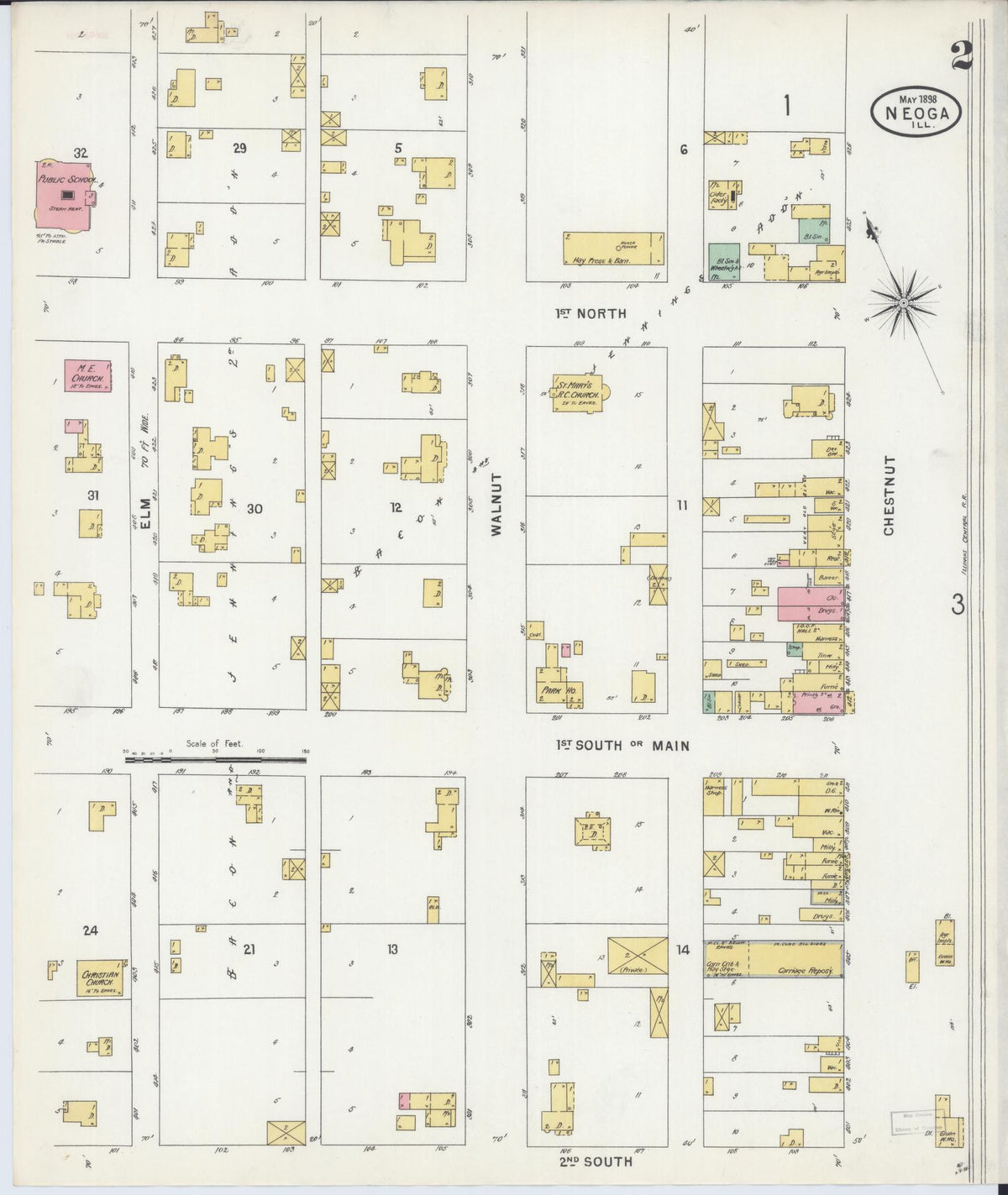 Sanborn Fire Insurance Map from Neoga, Cumberland County, Illinois (1898), Sheet #0002 - Complete Map Set gallery image, historic Sanborn map, vintage wall art, Illinois Illinois