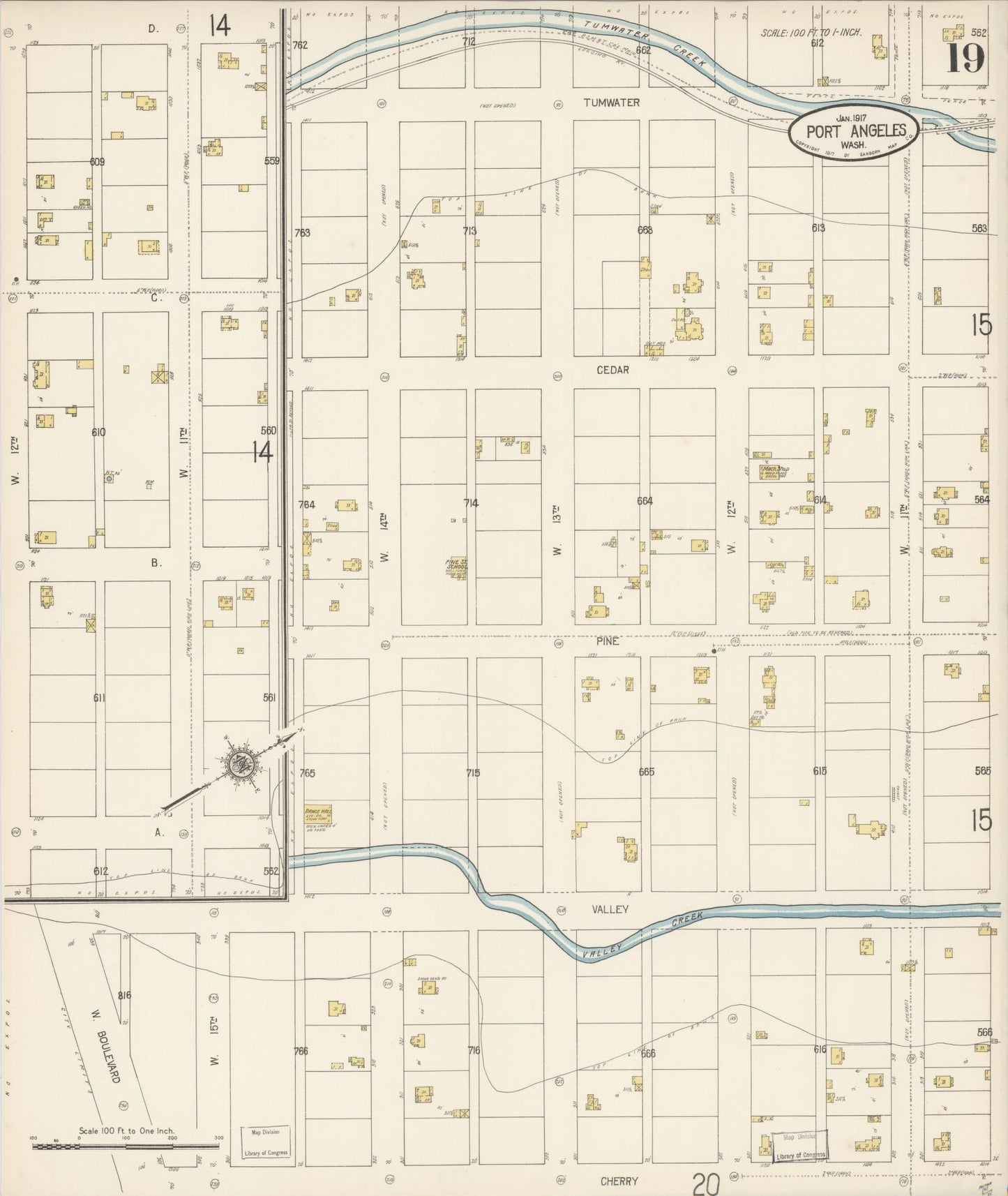 Sanborn Fire Insurance Map from Port Angeles, Clallam County, Washington (1917), Sheet #0019 - Complete Map Set gallery image, historic Sanborn map, vintage wall art, Washington Washington