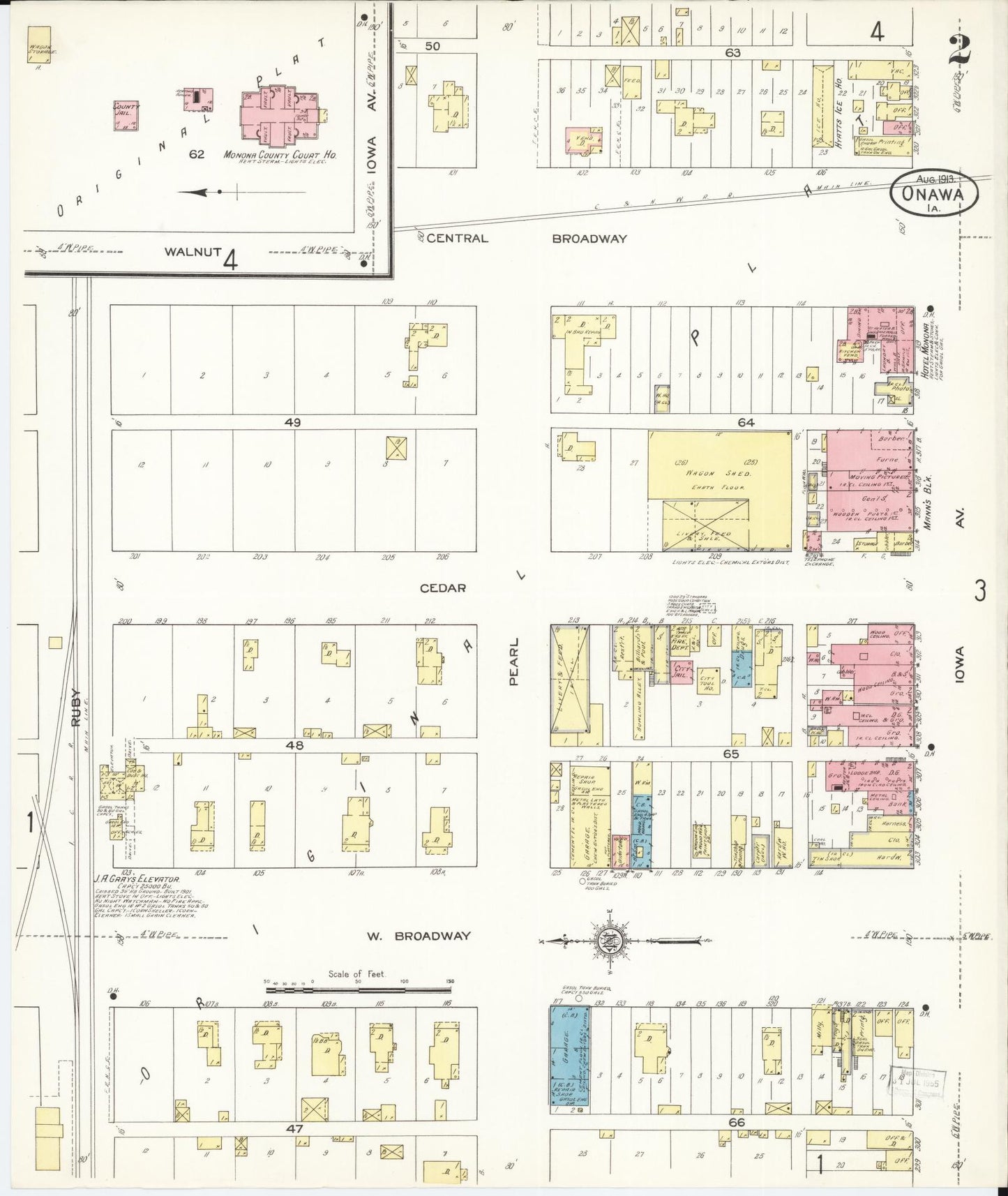 Sanborn Fire Insurance Map from Onawa, Monona County, Iowa (1913), Sheet #0002 - Historic Sanborn Fire Insurance Map Print