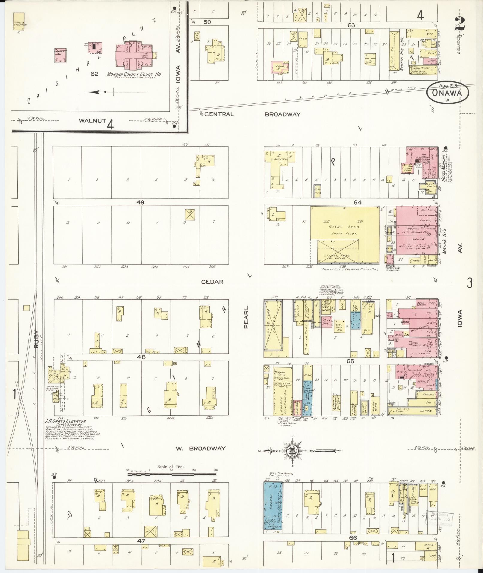 Sanborn Fire Insurance Map from Onawa, Monona County, Iowa (1913), Sheet #0002 - Historic Sanborn Fire Insurance Map Print