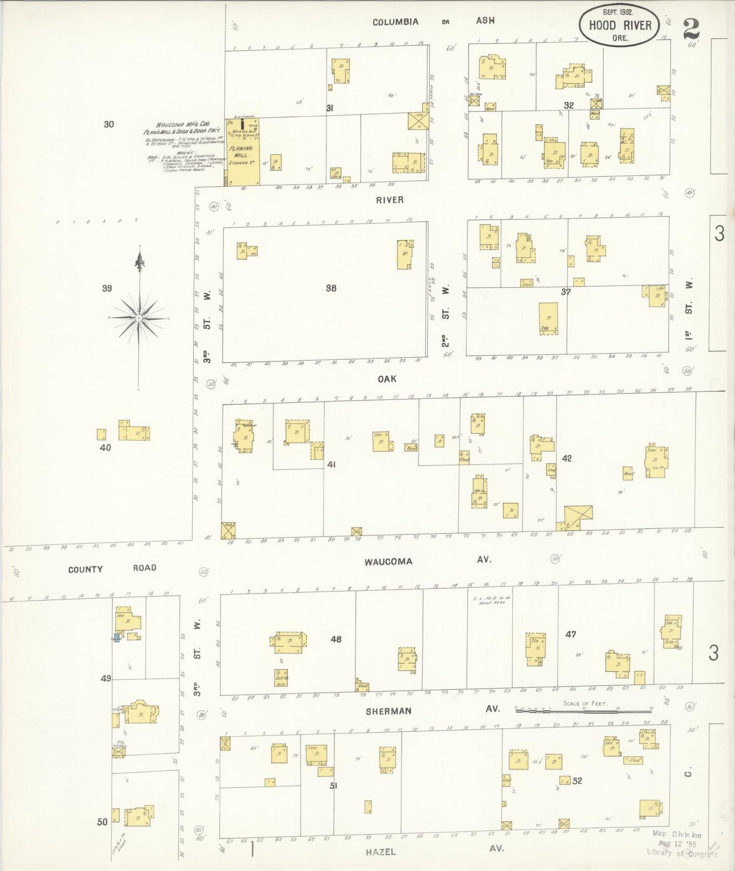 Sanborn Fire Insurance Map from Hood River, Hood River County, Oregon (1902), Sheet #0002 - Historic Sanborn Fire Insurance Map Print, vintage old map wall art, antique decor, genealogy gift, Oregon Oregon map