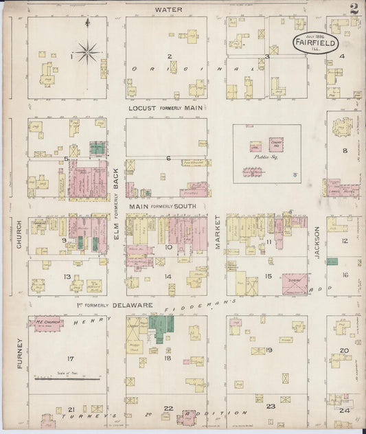 Sanborn Fire Insurance Map from Fairfield, Wayne County, Illinois (1886), Sheet #0002 - Historic Sanborn Fire Insurance Map Print, vintage old map wall art, antique decor, genealogy gift, Illinois Illinois map
