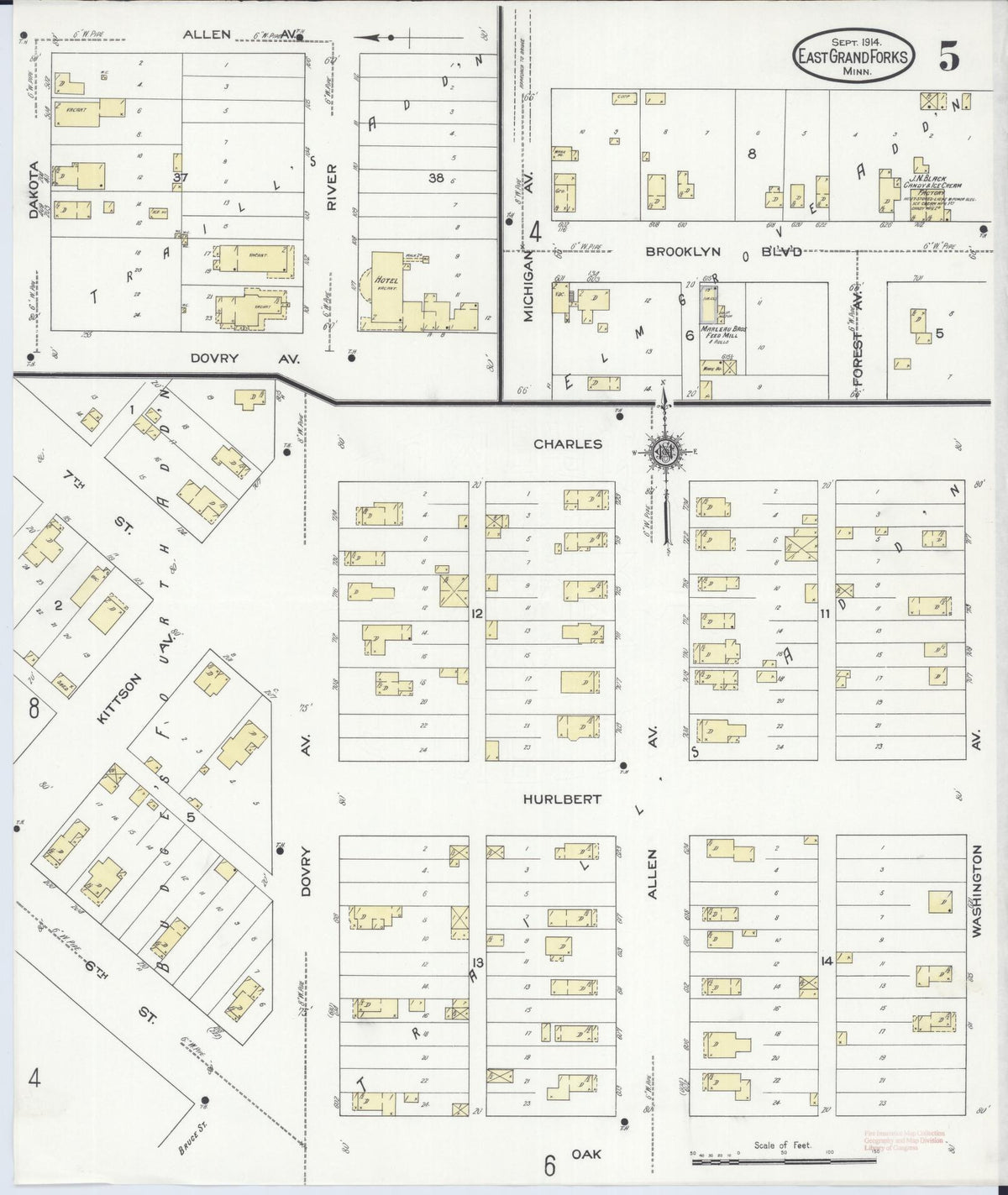 Sanborn Fire Insurance Map from East Grand Forks, Polk County, Minnesota (1914), Sheet #0005 - Complete Map Set gallery image, historic Sanborn map, vintage wall art, Minnesota Minnesota