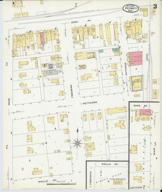 Sanborn Fire Insurance Map from Dermott, Chicot County, Arkansas (1908), Sheet #0003 - Historic Sanborn Fire Insurance Map Print, vintage old map wall art, antique decor, genealogy gift, Arkansas Arkansas map