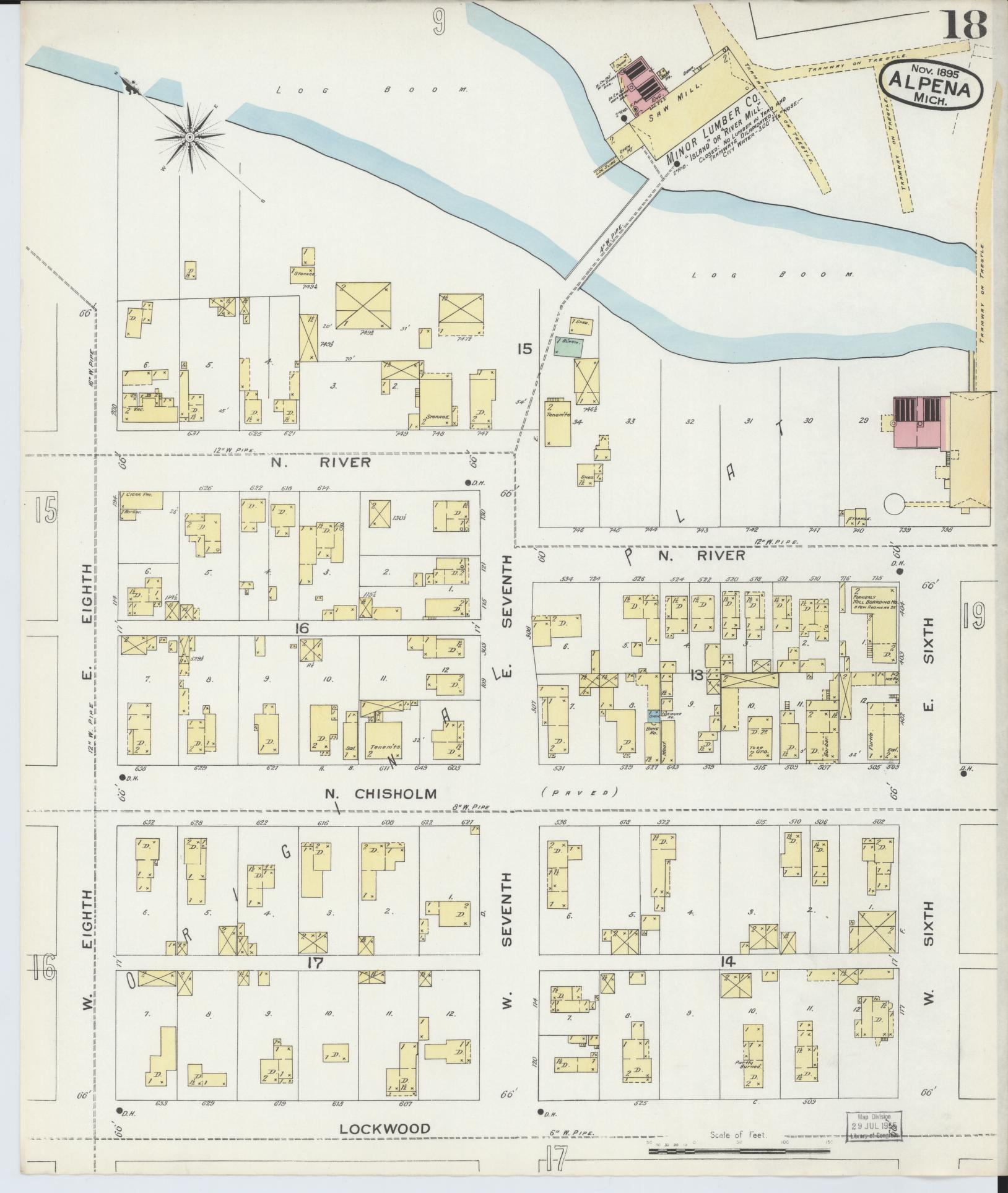 Sanborn Fire Insurance Map from Alpena, Alpena County, Michigan (1895), Sheet #0018 - Complete Map Set gallery image, historic Sanborn map, vintage wall art, Michigan Michigan