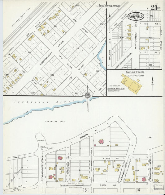 Sanborn Fire Insurance Map from Sheffield, Colbert County, Alabama (1921), Sheet #0021 - Historic Sanborn Fire Insurance Map Print, vintage old map wall art, antique decor, genealogy gift, Alabama Alabama map
