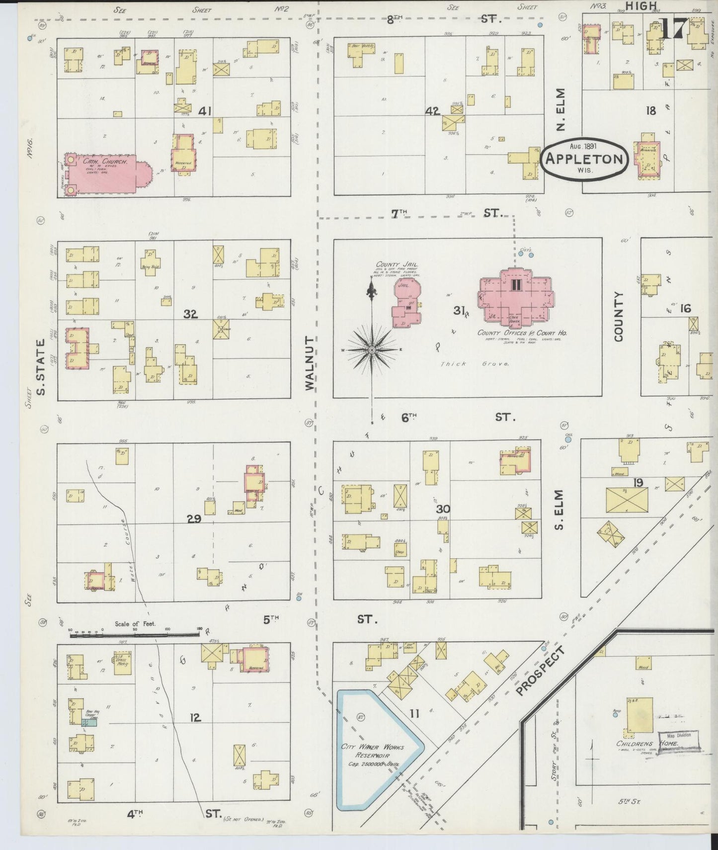 Sanborn Fire Insurance Map from Appleton, Outagamie County, Wisconsin (1891), Sheet #0017 - Complete Map Set gallery image, historic Sanborn map, vintage wall art, Wisconsin Wisconsin