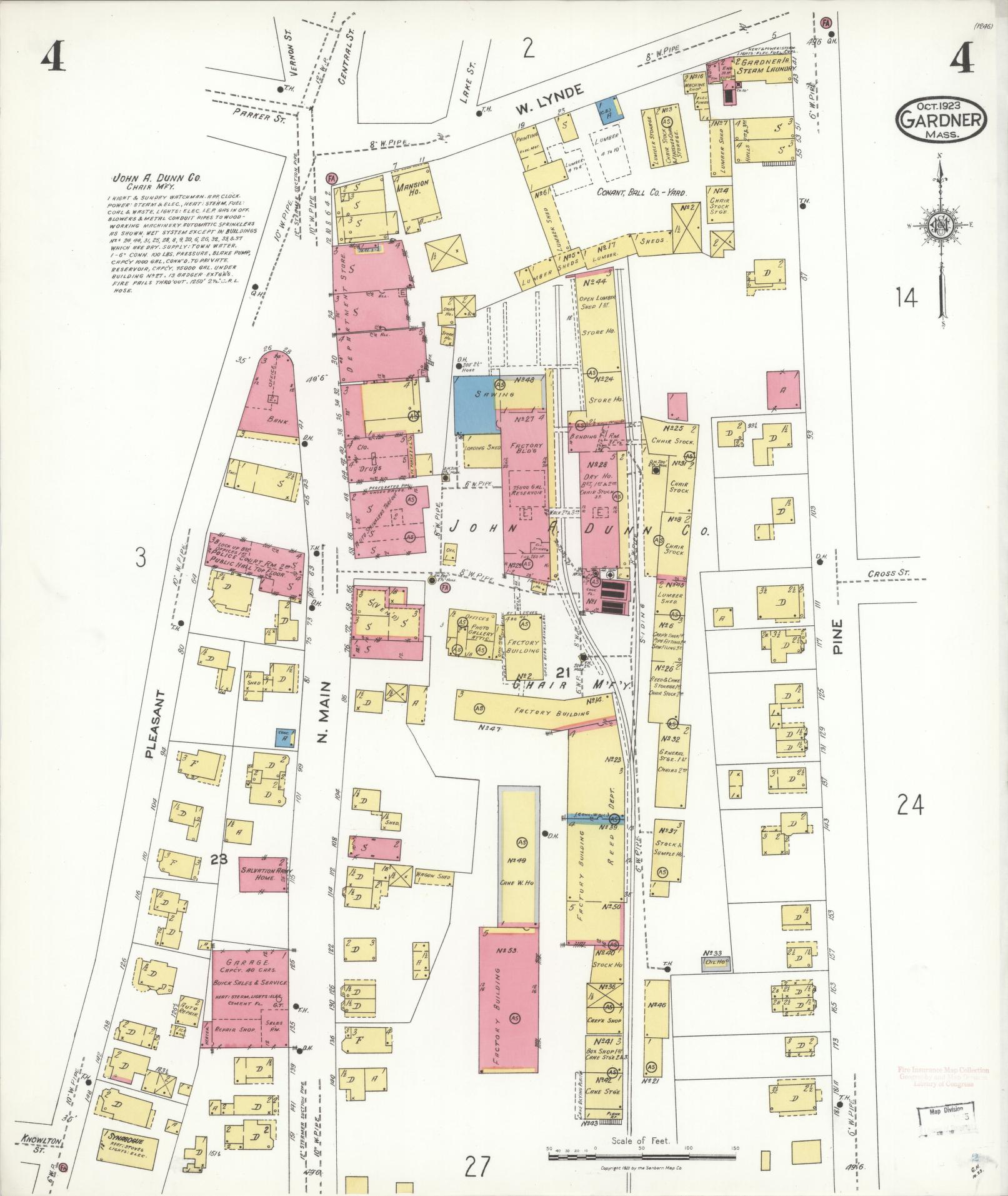 Sanborn Fire Insurance Map from Gardner, Worcester County, Massachusetts (1923), Sheet #0004 - Complete Map Set gallery image, historic Sanborn map, vintage wall art, Massachusetts Massachusetts