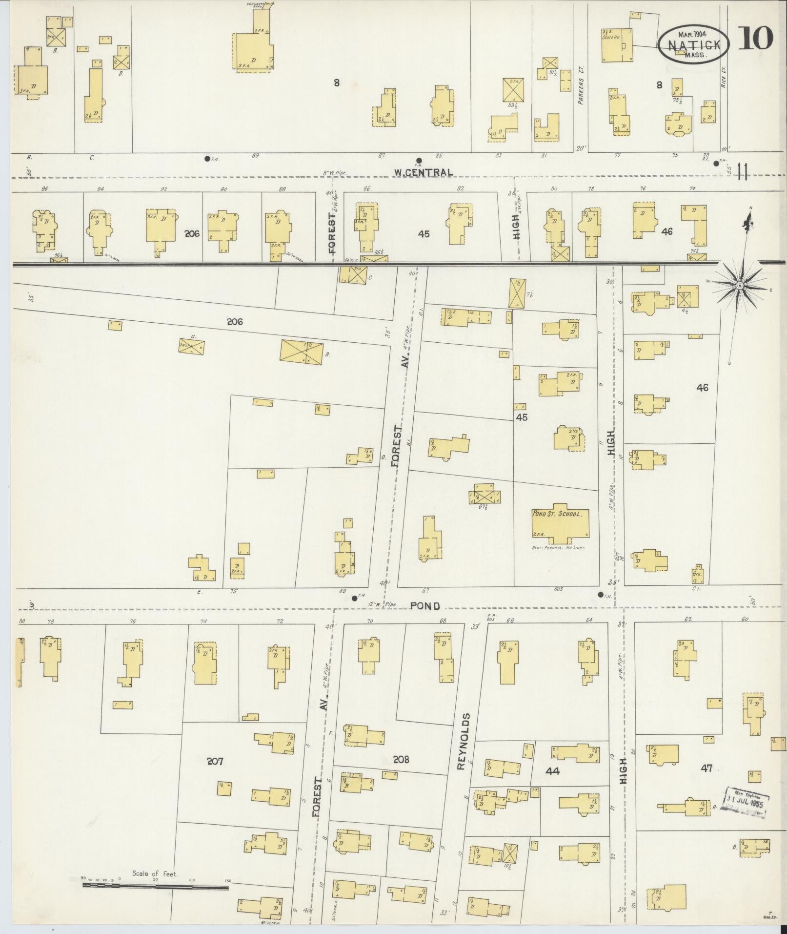 Sanborn Fire Insurance Map from Natick, Middlesex County, Massachusetts (1904), Sheet #0010 - Historic Sanborn Fire Insurance Map Print, vintage old map wall art, antique decor, genealogy gift, Massachusetts Massachusetts map