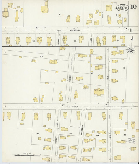 Sanborn Fire Insurance Map from Natick, Middlesex County, Massachusetts (1904), Sheet #0010 - Historic Sanborn Fire Insurance Map Print, vintage old map wall art, antique decor, genealogy gift, Massachusetts Massachusetts map