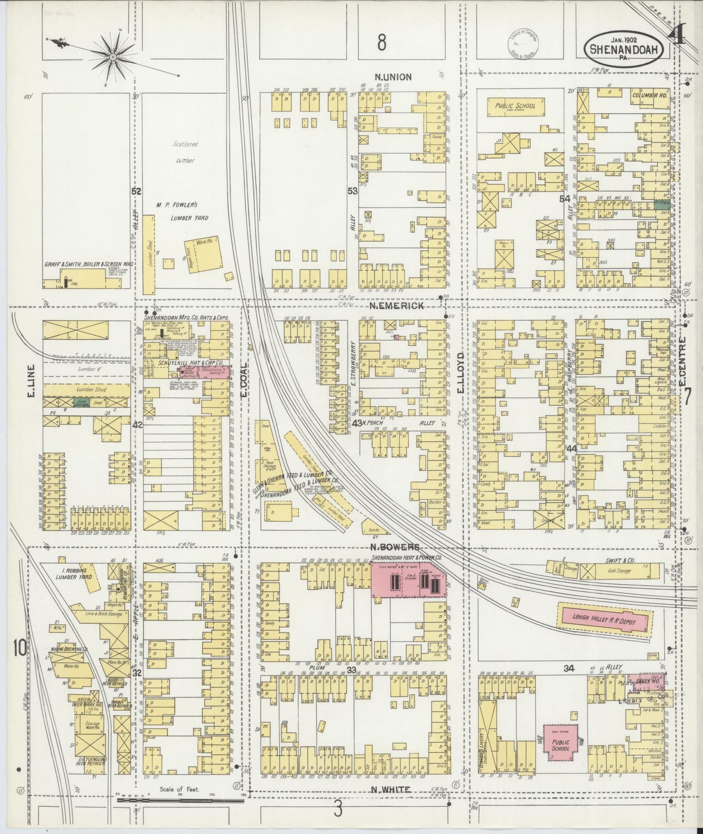 Sanborn Fire Insurance Map from Shenandoah, Schuylkill County, Pennsylvania (1902), Sheet #0004 - Complete Map Set gallery image, historic Sanborn map, vintage wall art, Pennsylvania Pennsylvania