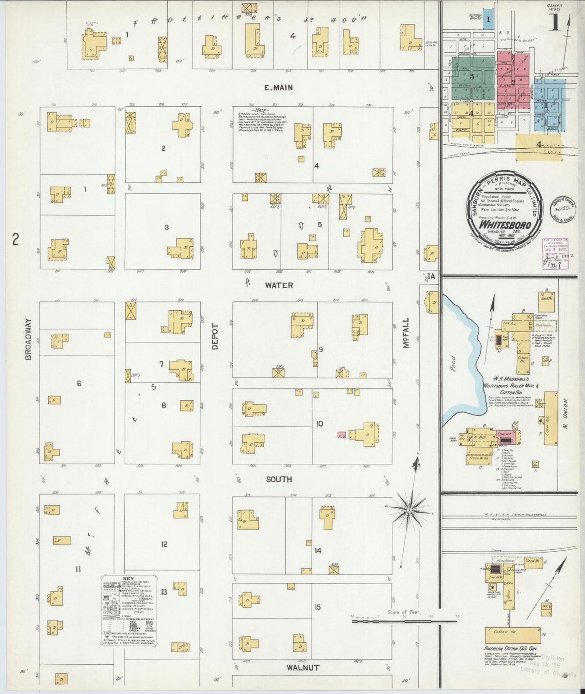 Sanborn Fire Insurance Map from Whitesboro, Grayson County, Texas (1901), Sheet #0001 - Complete Map Set gallery image, historic Sanborn map, vintage wall art, Texas Texas