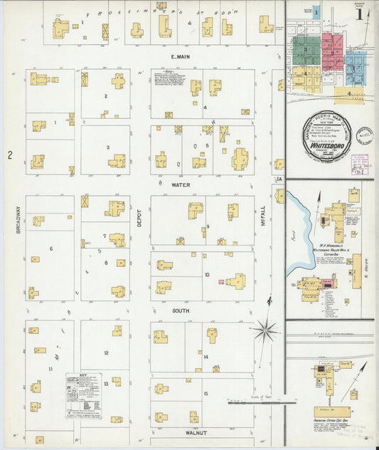 Sanborn Fire Insurance Map from Whitesboro, Grayson County, Texas (1901), Sheet #0001 - Complete Map Set gallery image, historic Sanborn map, vintage wall art, Texas Texas