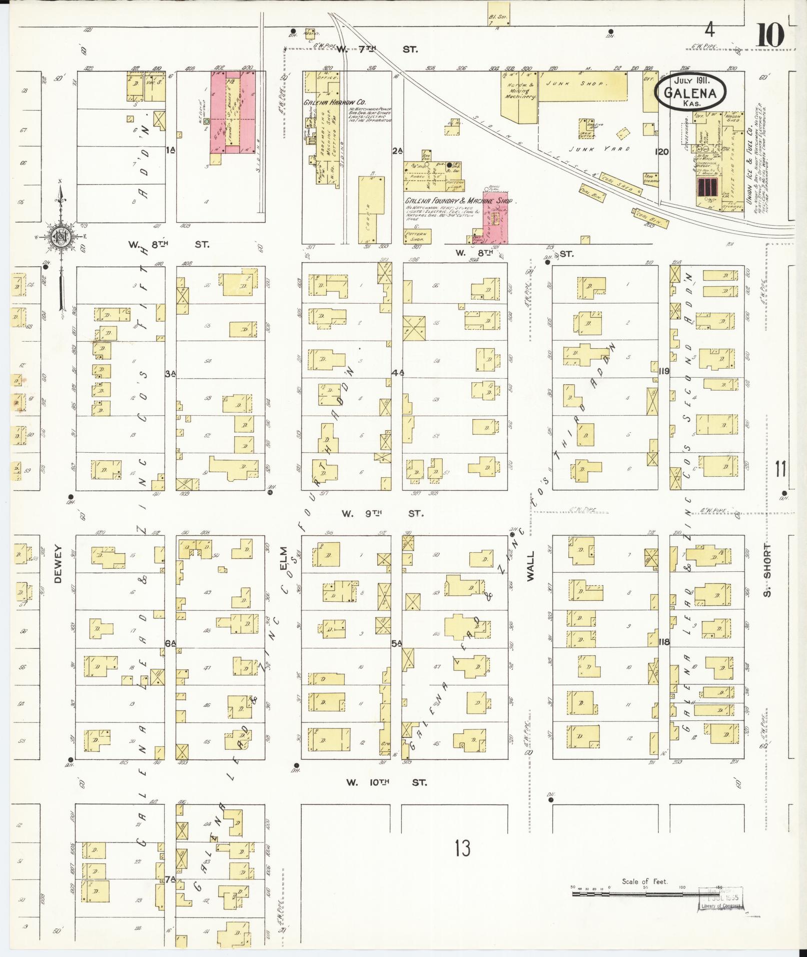 Sanborn Fire Insurance Map from Galena, Cherokee County, Kansas (1911), Sheet #0010 - Historic Sanborn Fire Insurance Map Print, vintage old map wall art, antique decor, genealogy gift, Kansas Kansas map