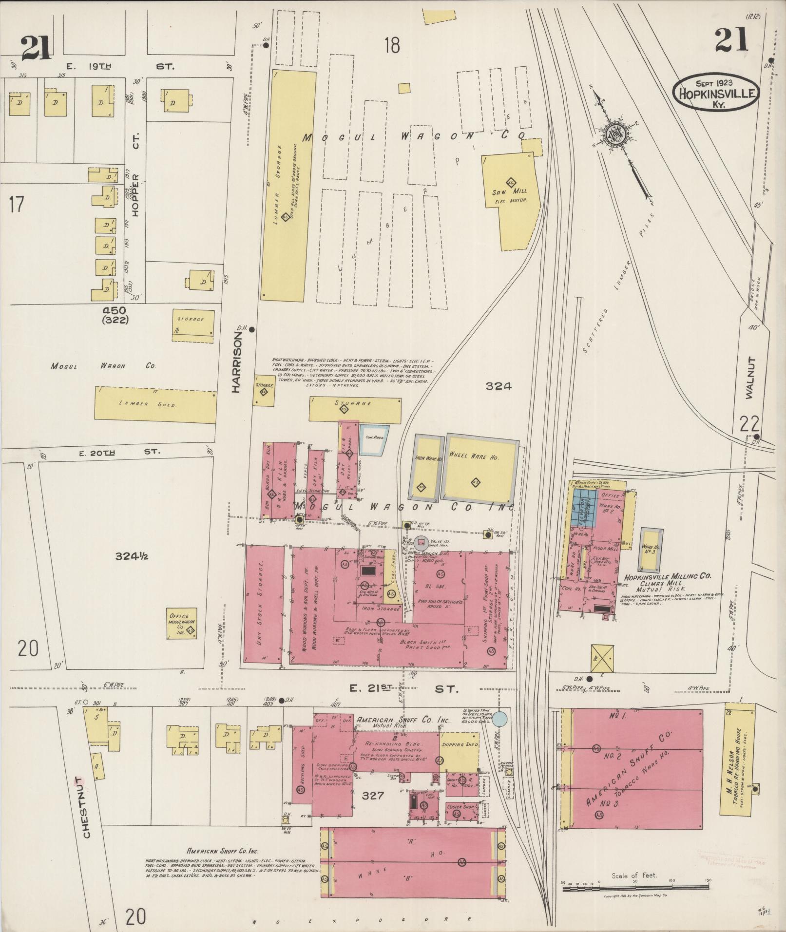Sanborn Fire Insurance Map from Hopkinsville, Christian County, Kentucky (1923), Sheet #0021 - Complete Map Set gallery image, historic Sanborn map, vintage wall art, Kentucky Kentucky