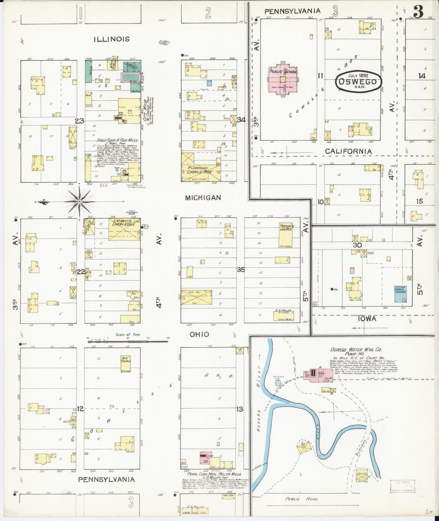 Sanborn Fire Insurance Map from Oswego, Labette County, Kansas (1892), Sheet #0003 - Complete Map Set gallery image, historic Sanborn map, vintage wall art, Kansas Kansas