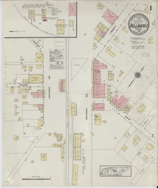 Sanborn Fire Insurance Map from Bell Buckle, Bedford County, Tennessee (1914), Sheet #0001 - Historic Sanborn Fire Insurance Map Print, vintage old map wall art, antique decor, genealogy gift, Tennessee Tennessee map