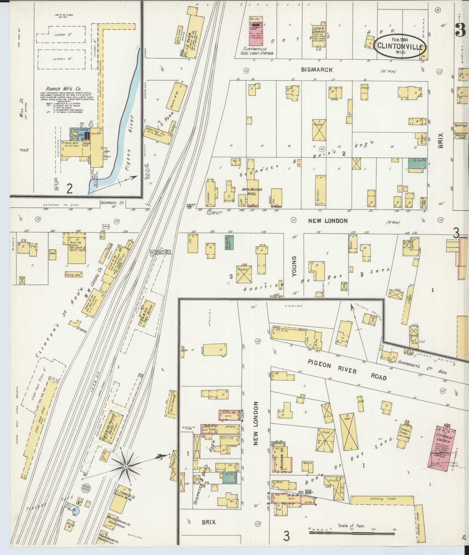 Sanborn Fire Insurance Map from Clintonville, Waupaca County, Wisconsin (1904), Sheet #0003 - Complete Map Set gallery image, historic Sanborn map, vintage wall art, Wisconsin Wisconsin