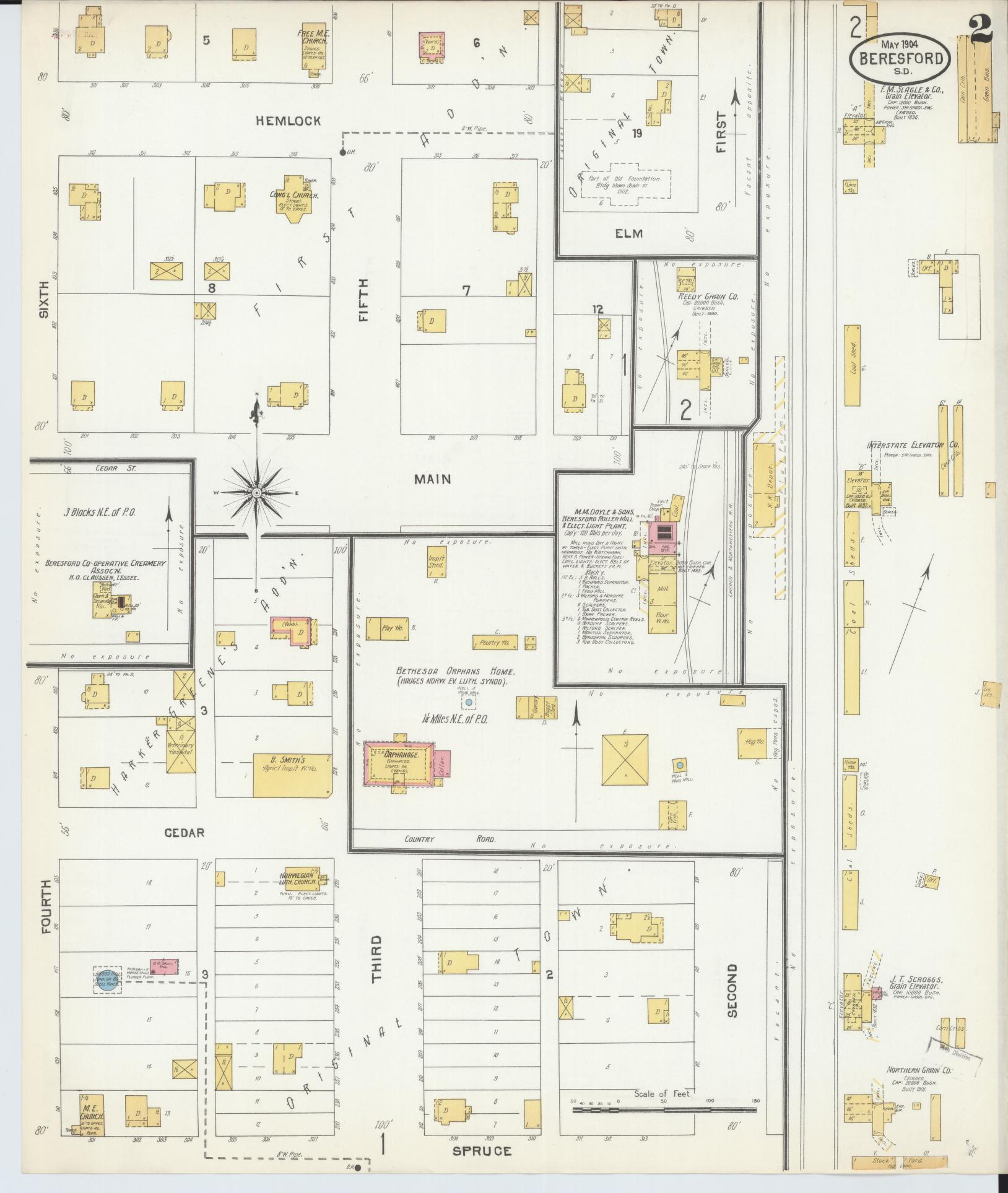 Sanborn Fire Insurance Map from Beresford, Union And Lincoln Counties, South Dakota (1904), Sheet #0002 - Historic Sanborn Fire Insurance Map Print, vintage old map wall art, antique decor, genealogy gift, South Dakota South Dakota map