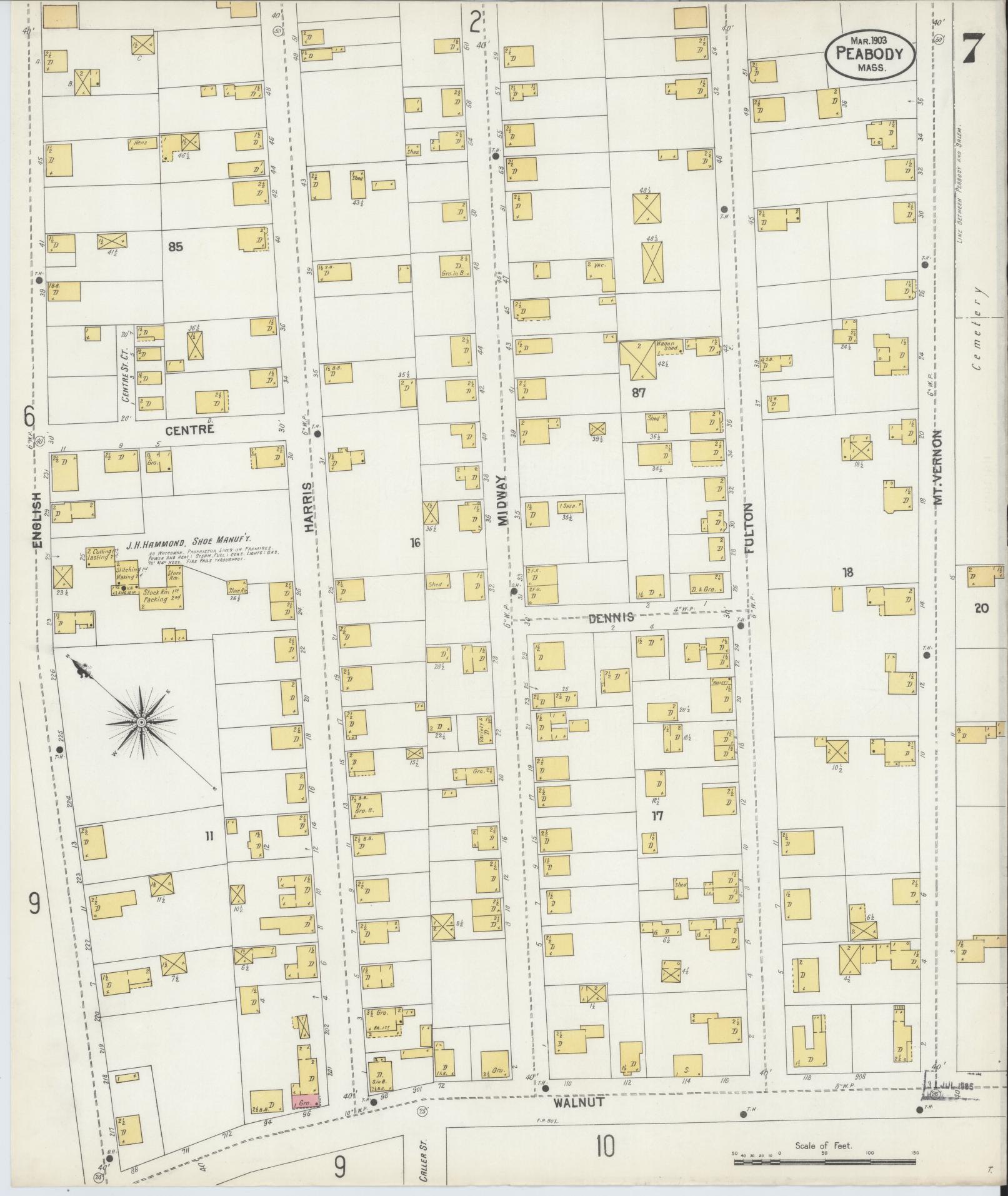 Sanborn Fire Insurance Map from Peabody, Essex County, Massachusetts (1903), Sheet #0007 - Complete Map Set gallery image, historic Sanborn map, vintage wall art, Massachusetts Massachusetts