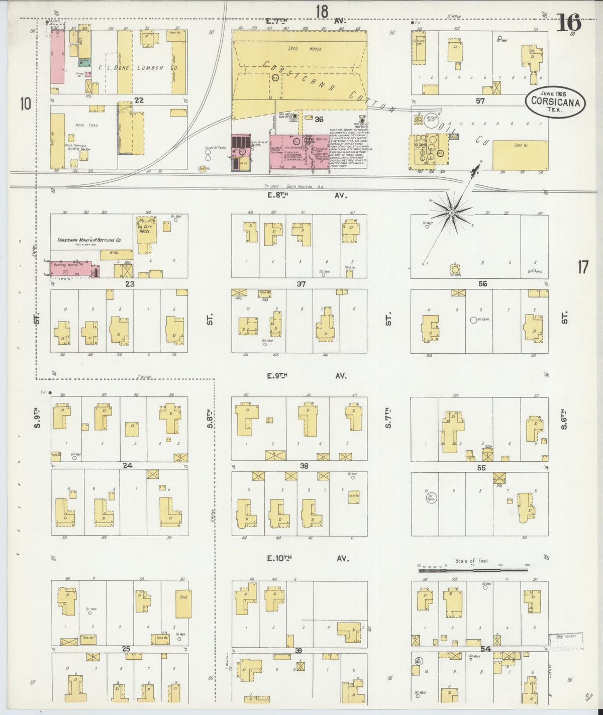 Sanborn Fire Insurance Map from Corsicana, Navarro County, Texas (1905), Sheet #0016 - Complete Map Set gallery image, historic Sanborn map, vintage wall art, Texas Texas