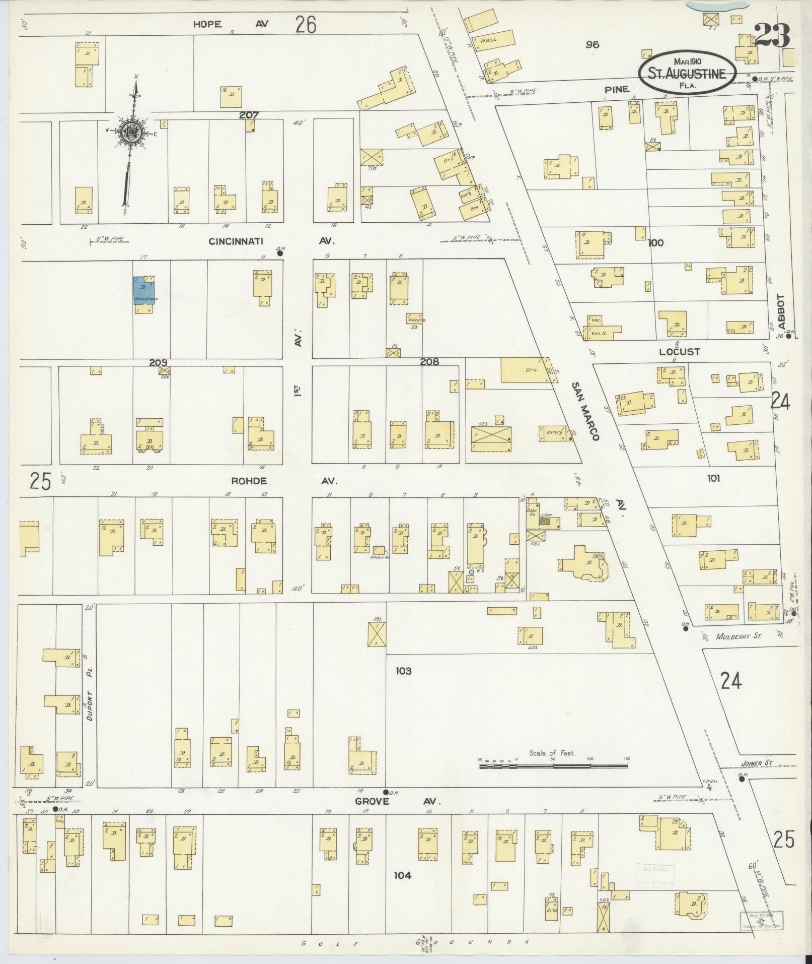Sanborn Fire Insurance Map from Saint Augustine, Saint John's County, Florida (1910), Sheet #0023 - Complete Map Set gallery image, historic Sanborn map, vintage wall art, Florida Florida