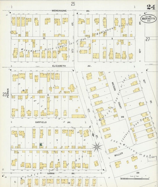 Sanborn Fire Insurance Map from Marinette, Marinette County, Wisconsin (1901), Sheet #0024 - Historic Sanborn Fire Insurance Map Print, vintage old map wall art, antique decor, genealogy gift, Wisconsin Wisconsin map