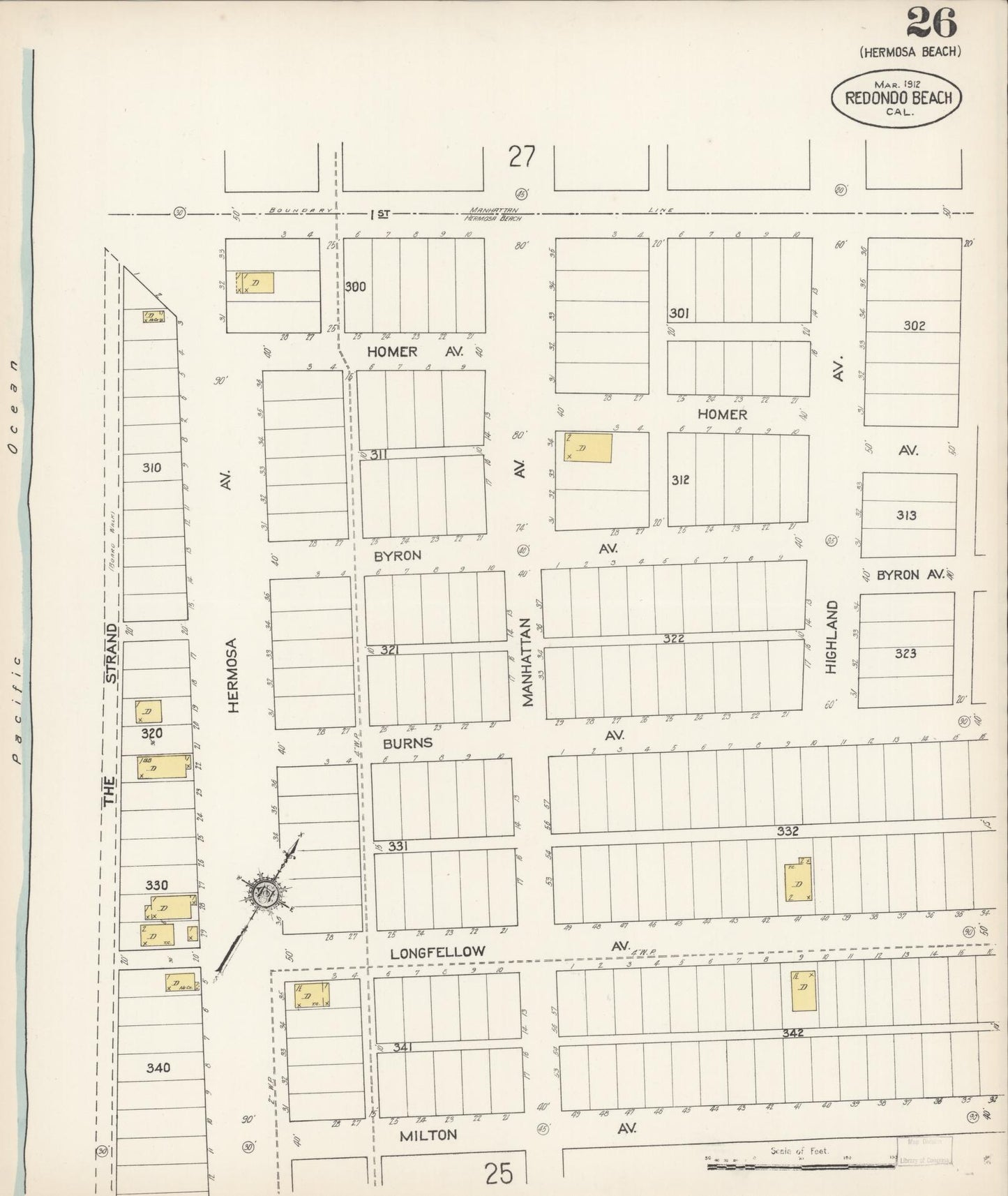 Sanborn Fire Insurance Map from Redondo Beach, Los Angeles County, California (1912), Sheet #0026 - Complete Map Set gallery image, historic Sanborn map, vintage wall art, California California