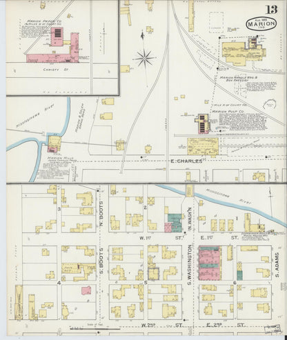 Sanborn Fire Insurance Map from Marion, Grant County, Indiana (1893), Sheet #0013 - Historic Sanborn Fire Insurance Map Print, vintage old map wall art, antique decor, genealogy gift, Indiana Indiana map
