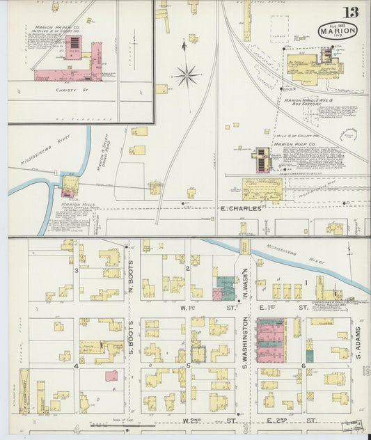 Sanborn Fire Insurance Map from Marion, Grant County, Indiana (1893), Sheet #0013 - Historic Sanborn Fire Insurance Map Print, vintage old map wall art, antique decor, genealogy gift, Indiana Indiana map