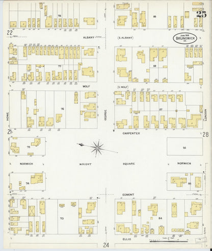 Sanborn Fire Insurance Map from Brunswick, Glynn County, Georgia (1908), Sheet #0025 - Complete Map Set gallery image, historic Sanborn map, vintage wall art, Georgia Georgia